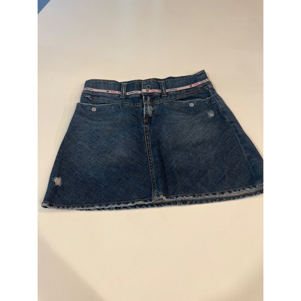 D&G Dolce & Gabbana Womens Distressed Denim Mini Skirt With Frayed Hem Size M
